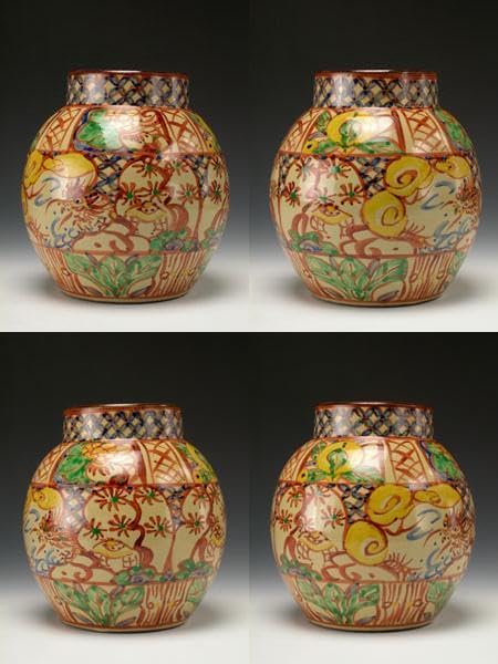 三代仁王窯 作 壺屋焼 琉球赤絵龍文壺（中） 三代仁王窯 作 壺屋